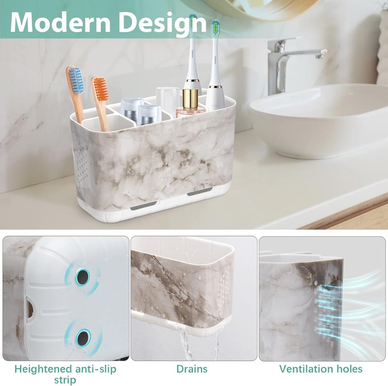 Boperzi Electric Toothbrush Holder for Bathroom Organizer Countertop, Detachable Anti-Slip Toothpaste Storage Caddy 6 Slots White Marble with Drainage Holes for Makeup Brush Razor Stand - Image 2